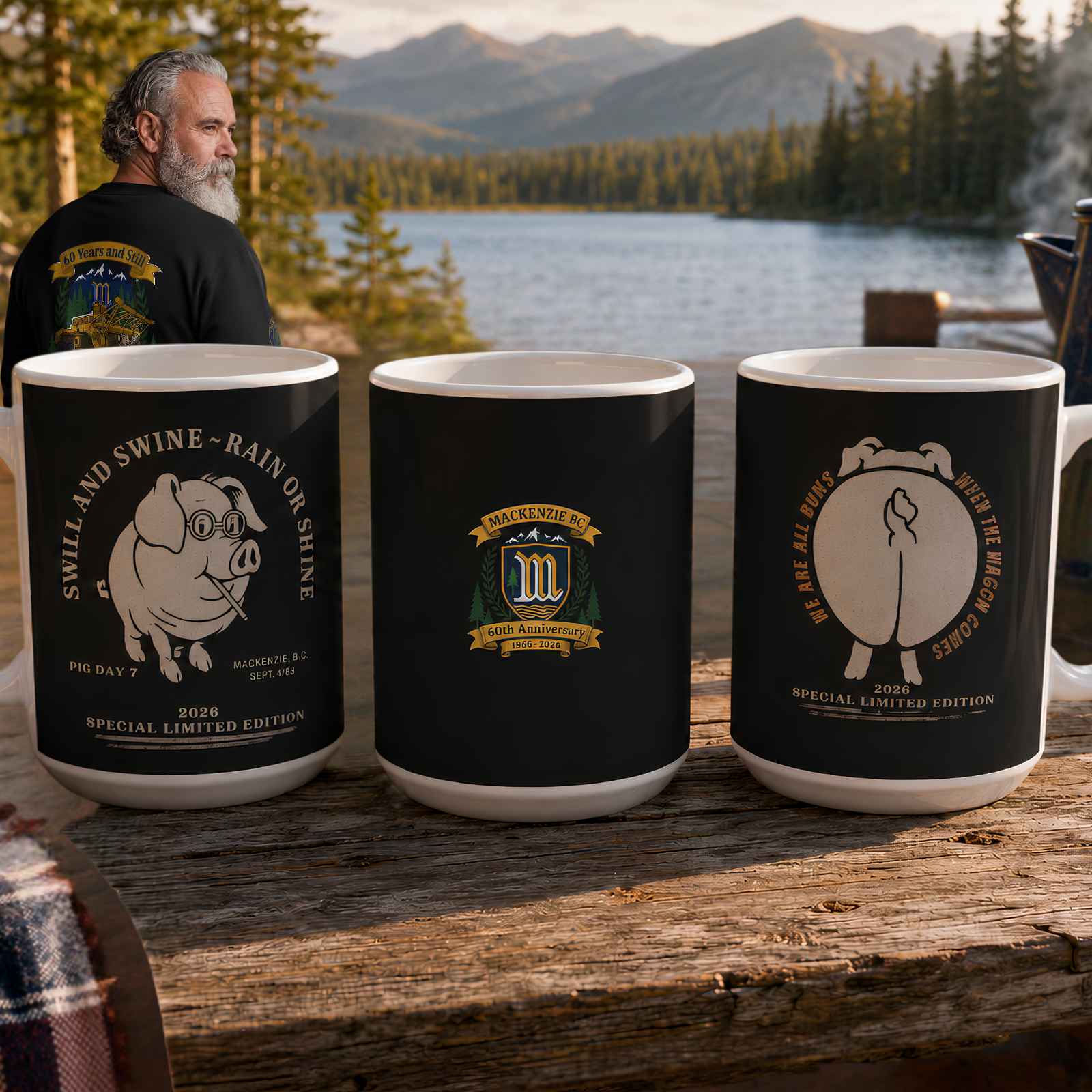 Pig Day 7 15oz Mug — 'Swill and Swine • Rain or Shine'