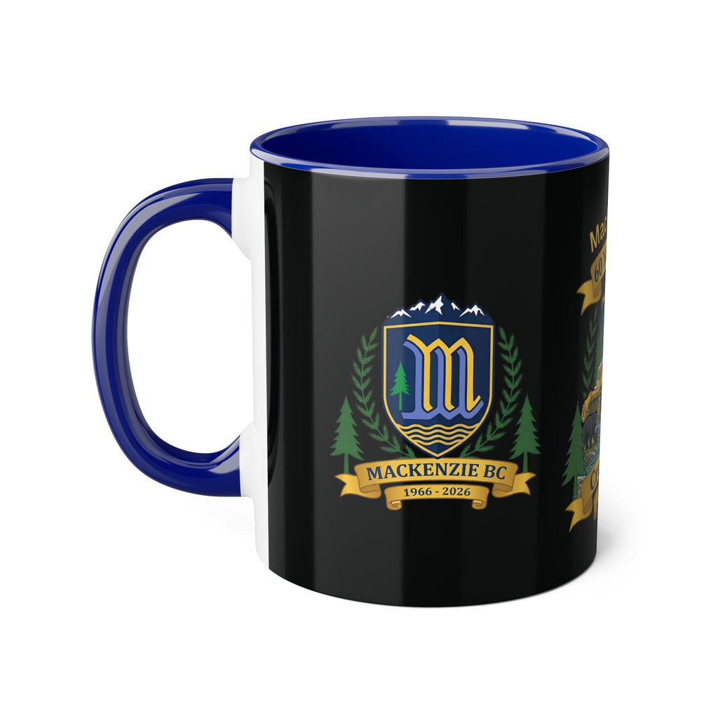 Tri-Color Mackenzie BC 60th Anniversary Ceramic Mug — “60 Years and Still Crushin' It! 1966–2026”