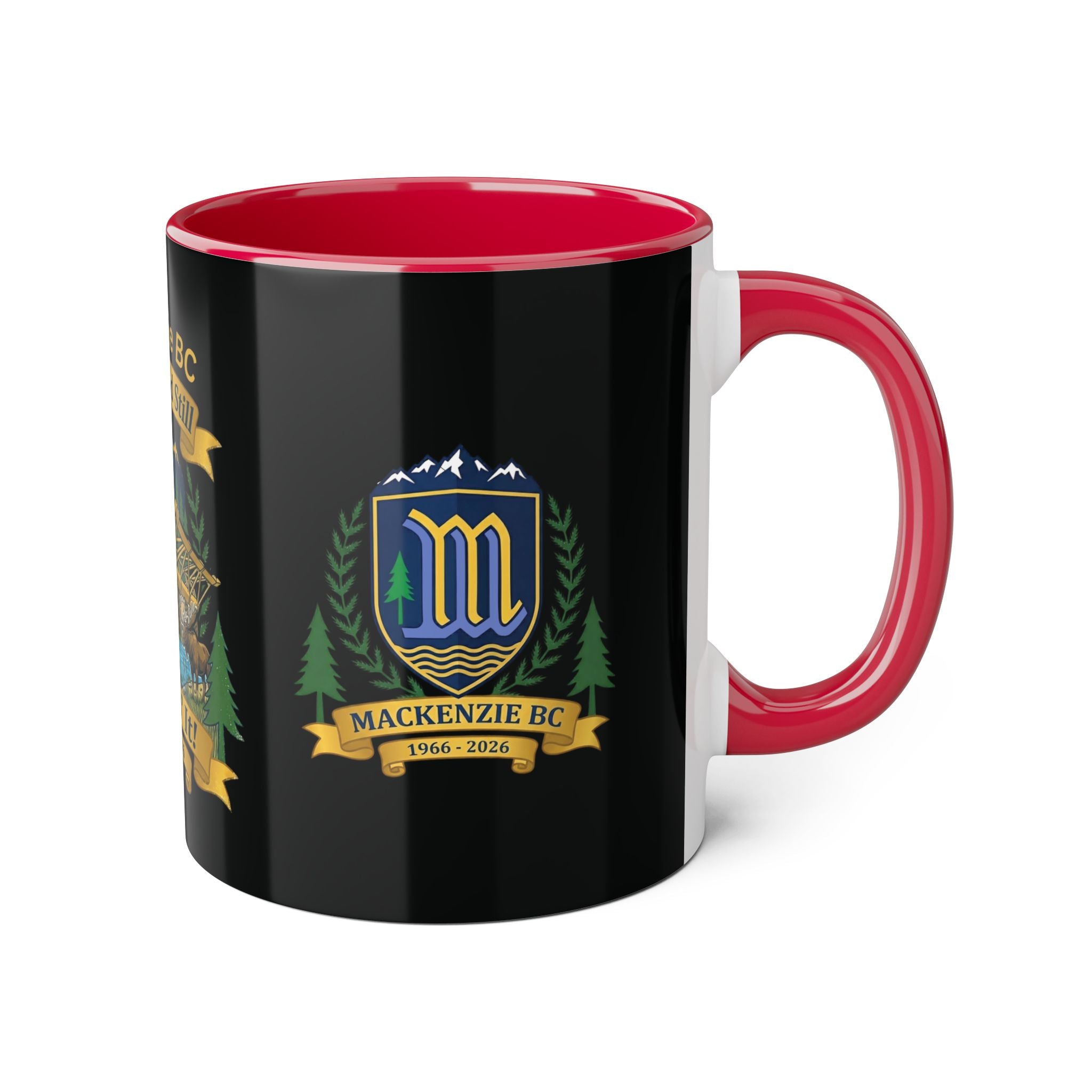 Tri-Color Mackenzie BC 60th Anniversary Ceramic Mug — “60 Years and Still Crushin' It! 1966–2026”