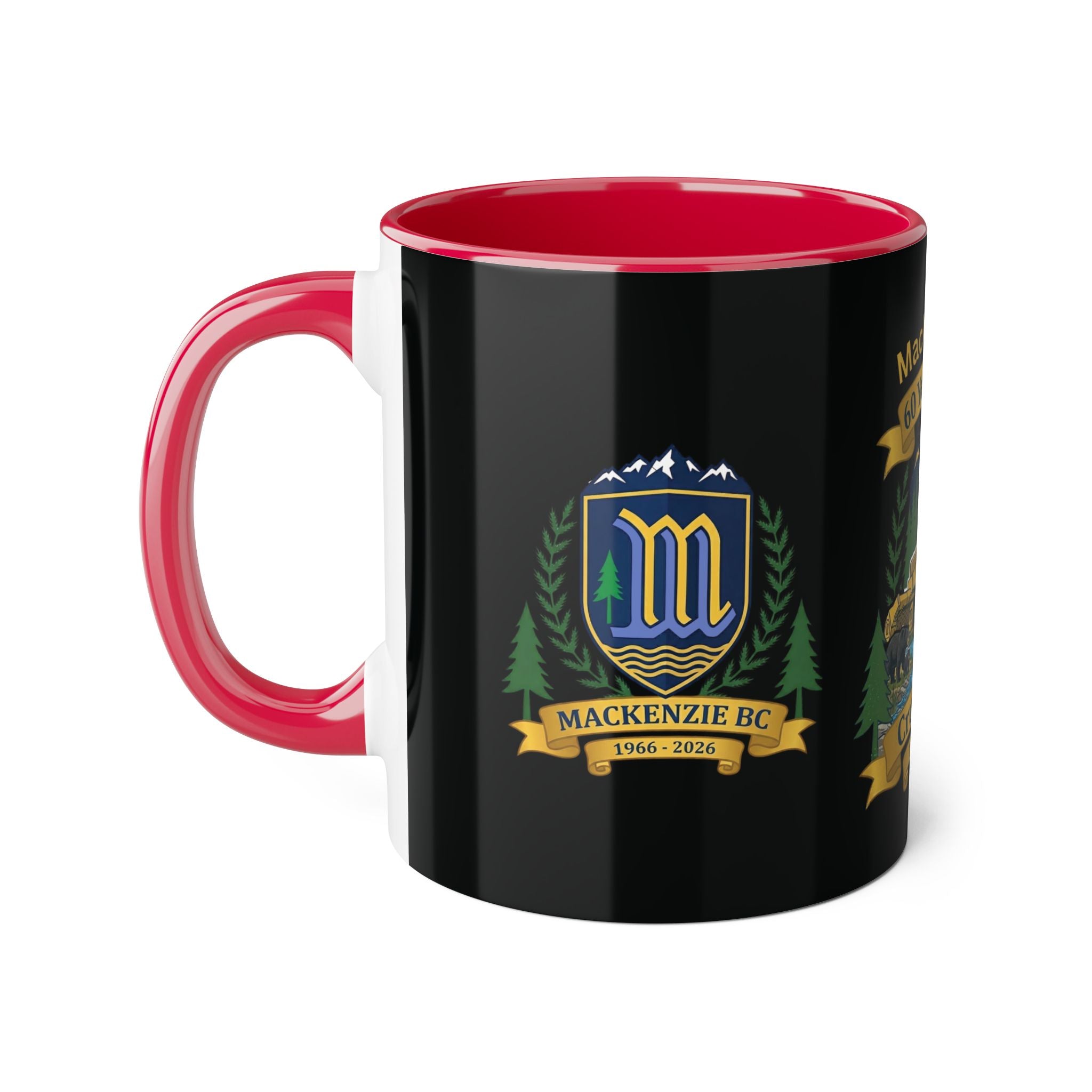 Tri-Color Mackenzie BC 60th Anniversary Ceramic Mug — “60 Years and Still Crushin' It! 1966–2026”